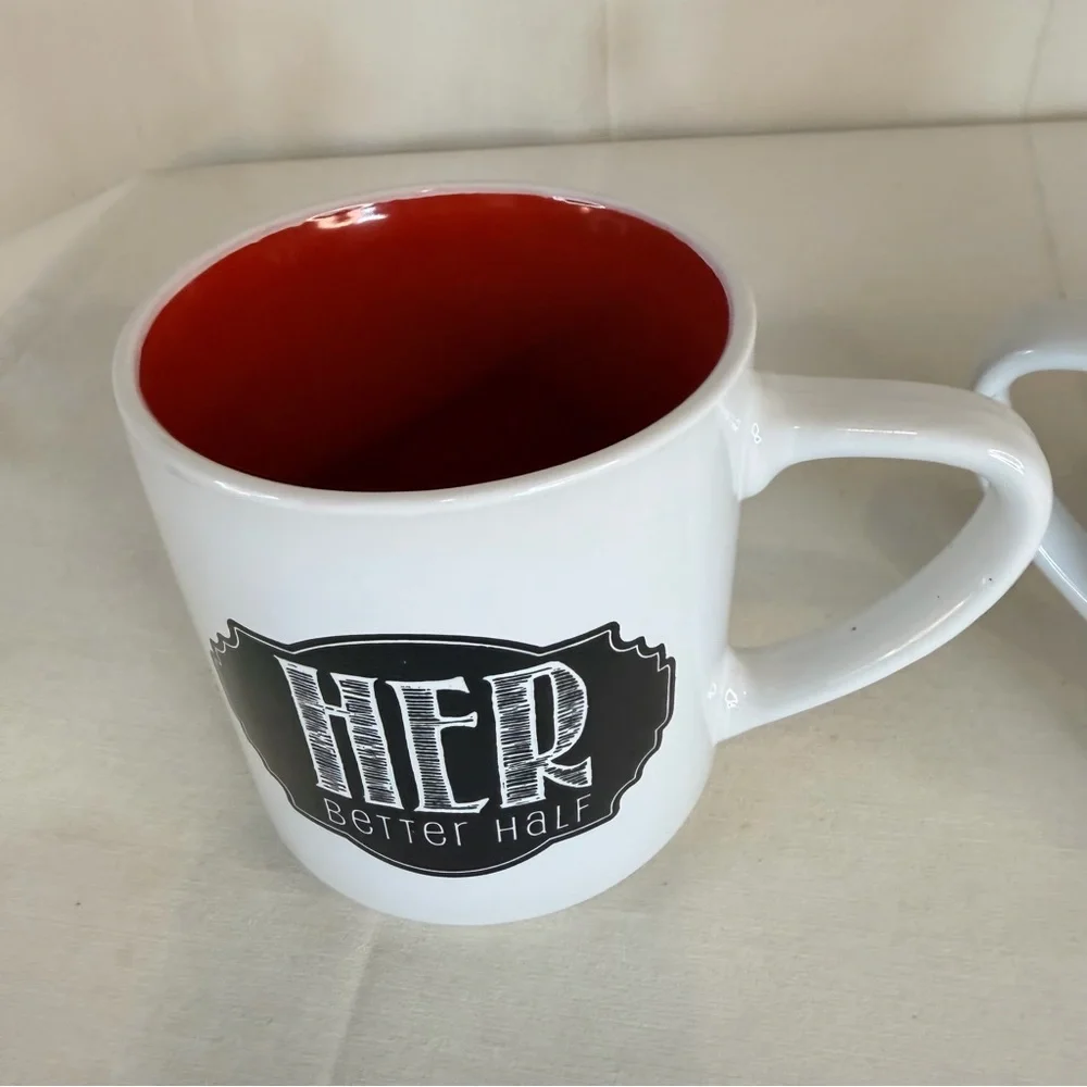 PIER 1 IMPORTS Mug Set of 2 His Hers BETTER HALF Coffee Style Cup Mug